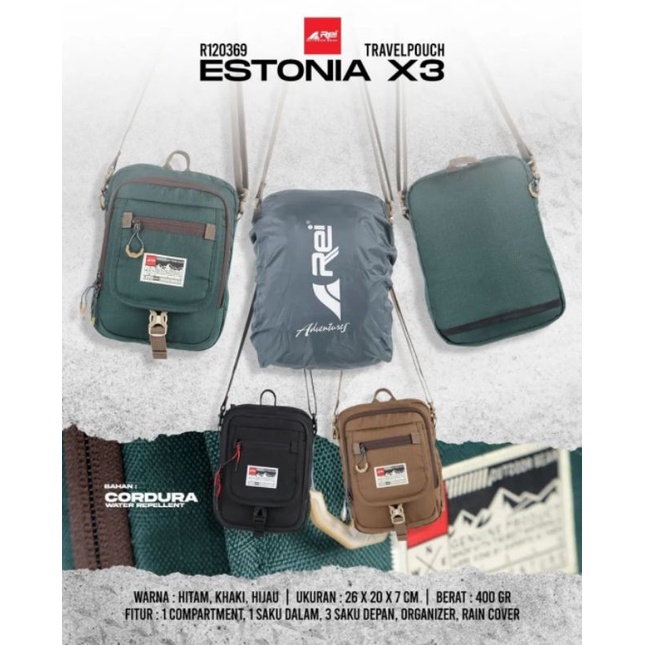 Tas Selempang Arei Estonia X3 Dapat Rain Cover Original | Slingbag | Travel Pouch