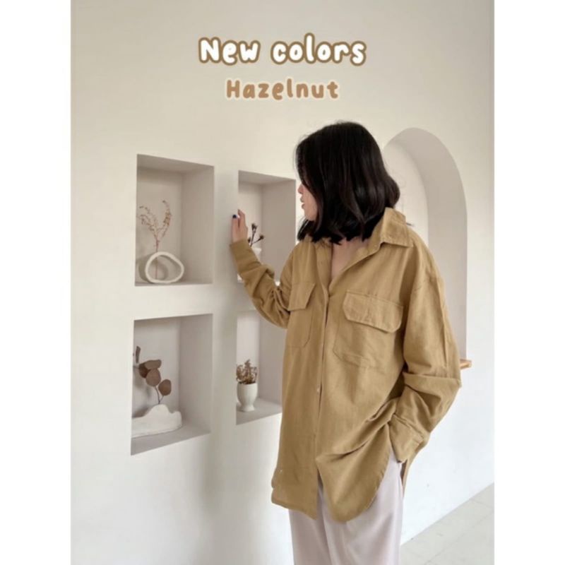 NINDY OVERSIZE LINEN POCKET SHIRT - KEMEJA WANITA POCKET SHIRT