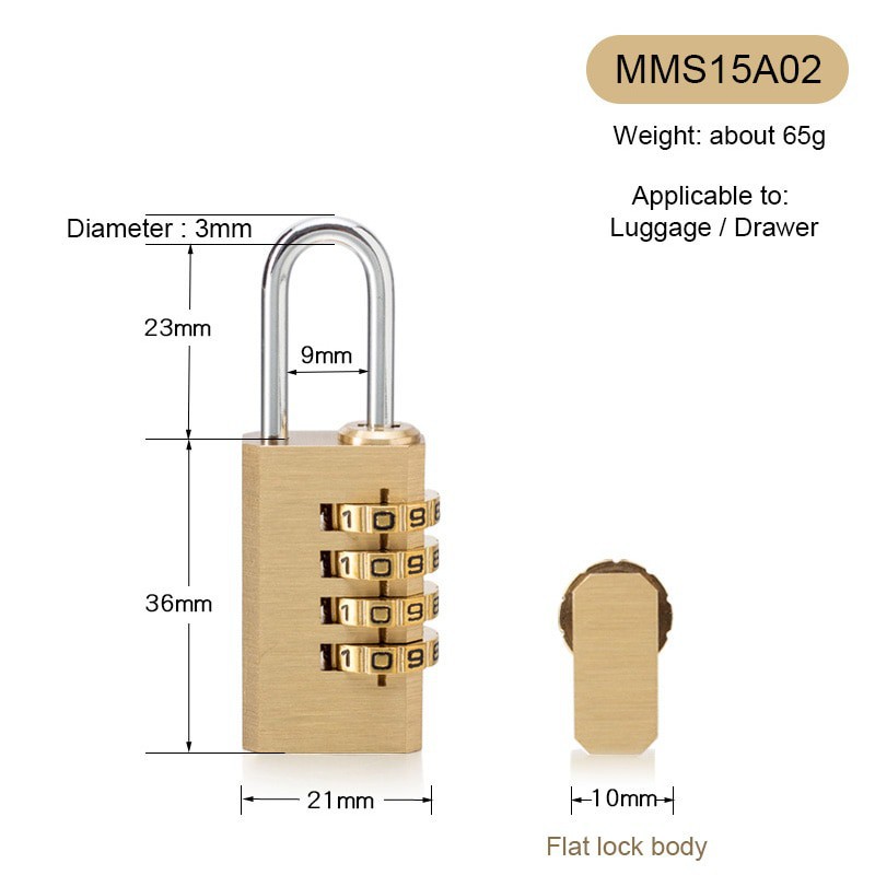 Grab Medan Gembok Koper Padlock 4 Digit Combination Solid Brass Stainless Steel 21x60mm KAK MMS