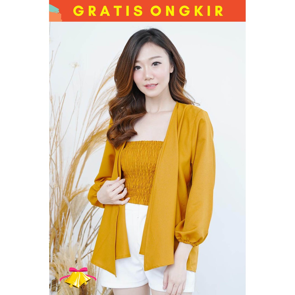 COTTONBELLS ATASAN CASUAL WANITA THERE TANKTOP SERUT + OUTER PLAID TOP ( LQ - B 11556 )-1