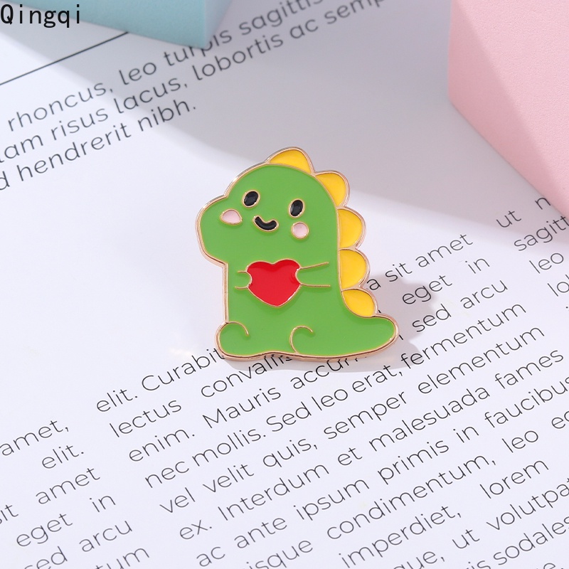 Bros Pin Enamel Bentuk Kartun Dinosaurus Warna Hijau Untuk Wanita