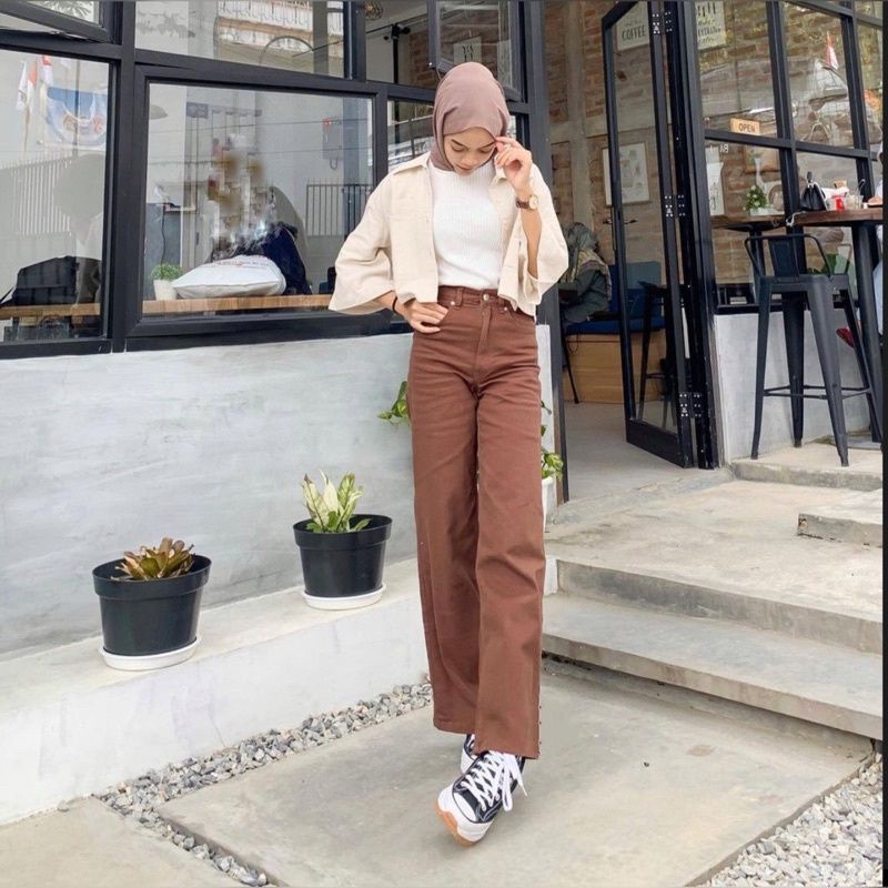 Celana Jeans Wanita Kulot Boyfriend - Celana Jeans High Waist Kulot Lipat - Highwaist Loose Jeans Korea - Celana Jeans Kulot Rawis