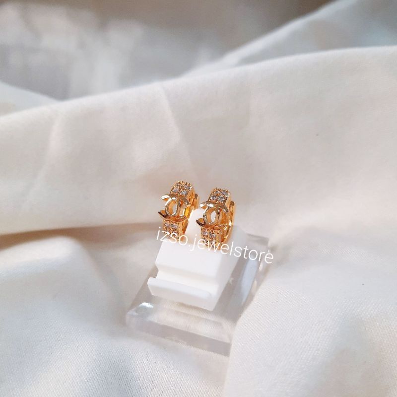 IZSO Anting CC Anti Karat Lapis Emas 18k Anting Jepit Cubic Zirconia Crystal