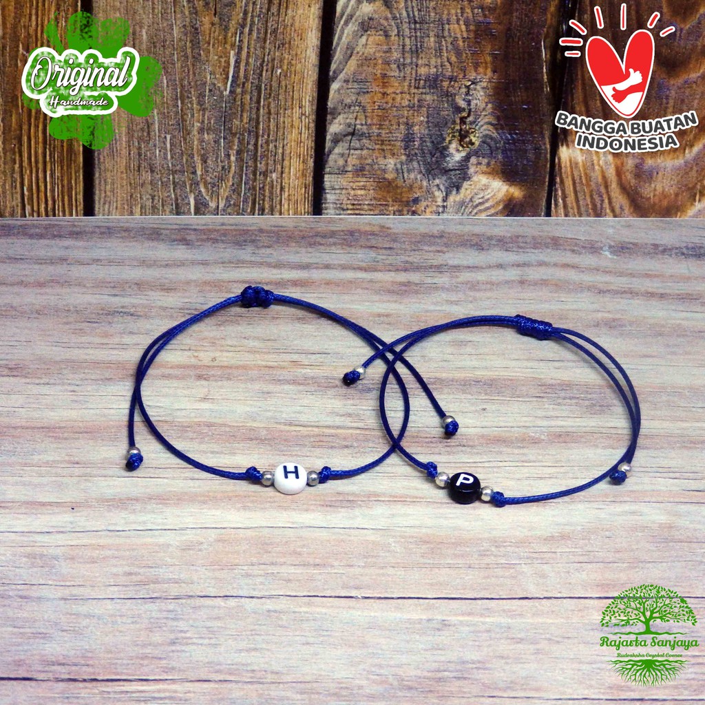 Gelang Tali Model Tarik Ulur Handmade Rajarta Inisial A-Z Biru Tua