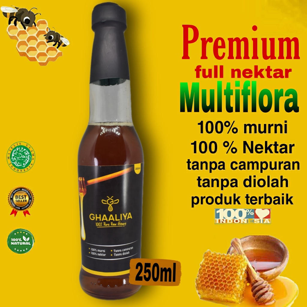 

Madu Ghaaliya Murni Asli 100% Nektar Bunga Multiflora premium terbaik 250ml/335gr original