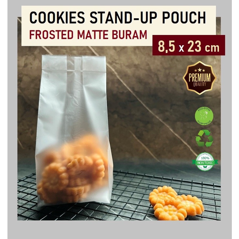 COOKIES STANDING POUCH - FROSTED POLOS - 8.5x23 - BURAM - kemasan kue - biji - bubuk