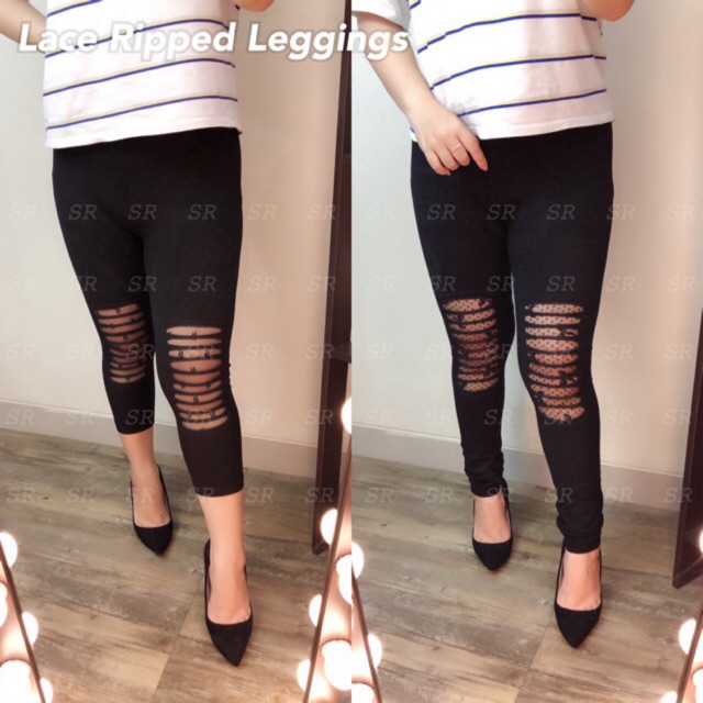 Legging Import Fashion Wanita Kombinasi Brukat Jala Katun Panjang Pendek 7/8 Fit Jumbo