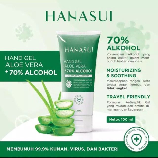 Hanasui Hand Gel Aloe Vera 70% Alcohol 100ml