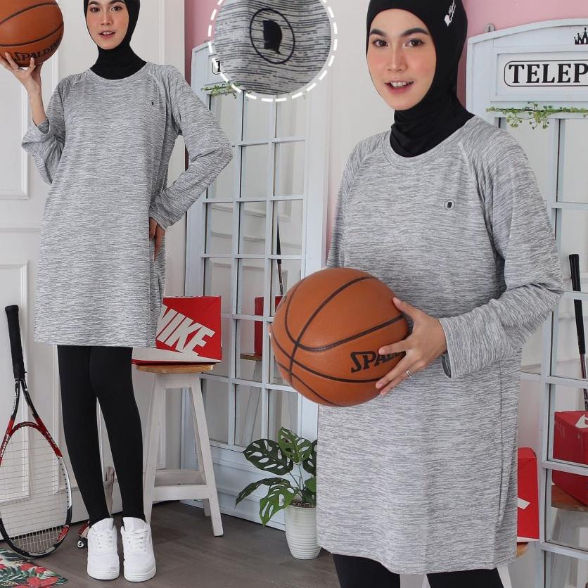 Serbu Stock Baju Pakaian Kaos Tunik Tunic Sport Sporty Olahraga Wanita Cewek Muslim Muslimah Lengan 
