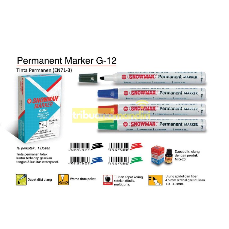 

Spidol Permanen /Marker Snowman G12 Hitam/Biru/Merah/hijau