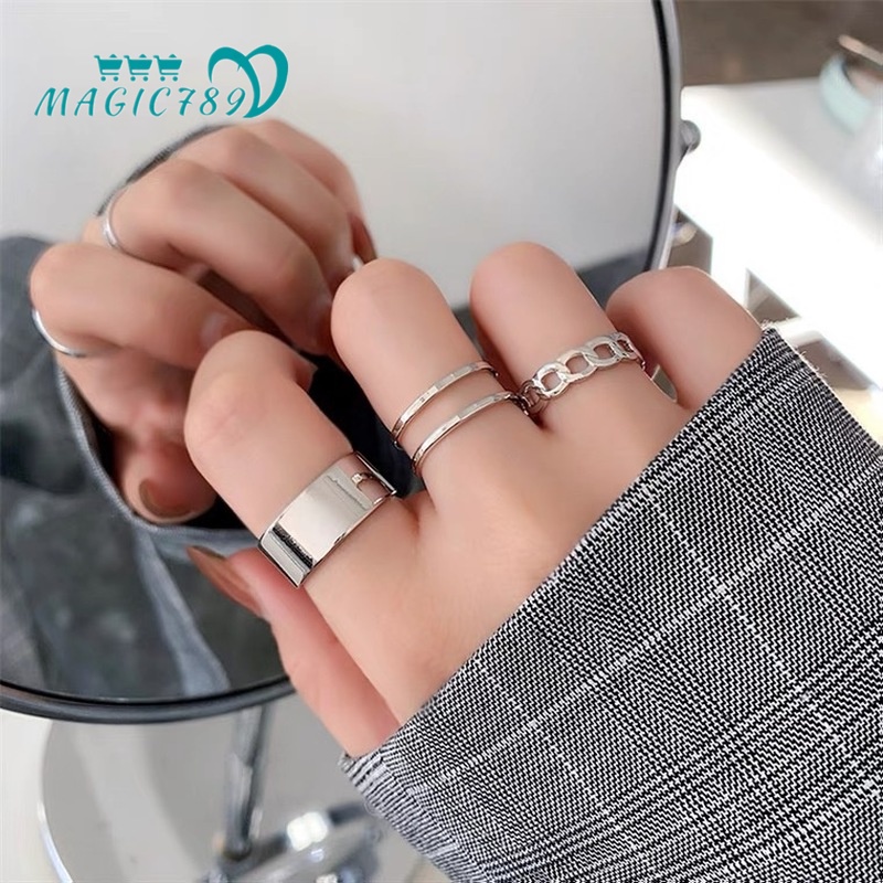 Magic789 3PCs Chic Silver Twisted Plain Knuckle Ring Set for Women Punk Style Finger Jewelry