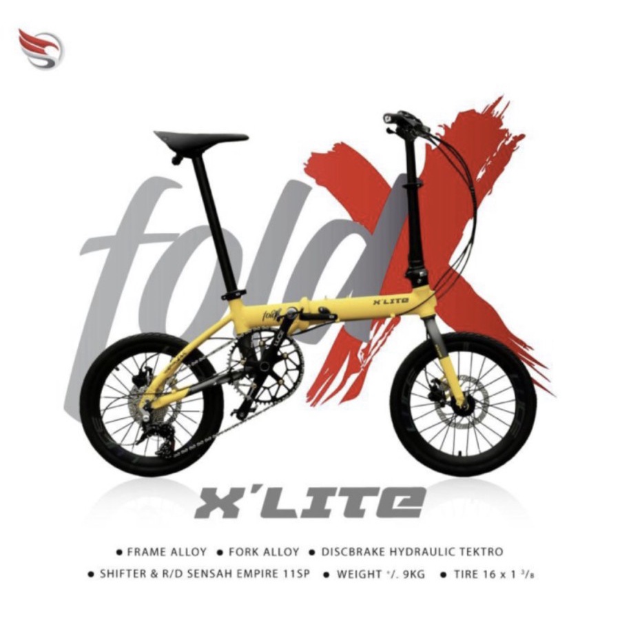 Sepeda Lipat FoldX XLite 16 inch 349 10 Speed Garansi SNI Murah Termurah-Yellow Grey