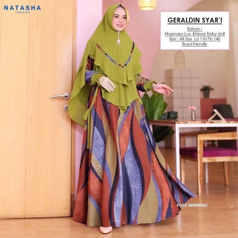 SETELAN GAMIS SYAR'I MOTIF JUMBO BIGSIZE MAXMARA LD 110/GERALDINE SYAR'I FASHION HQ/BISA COD