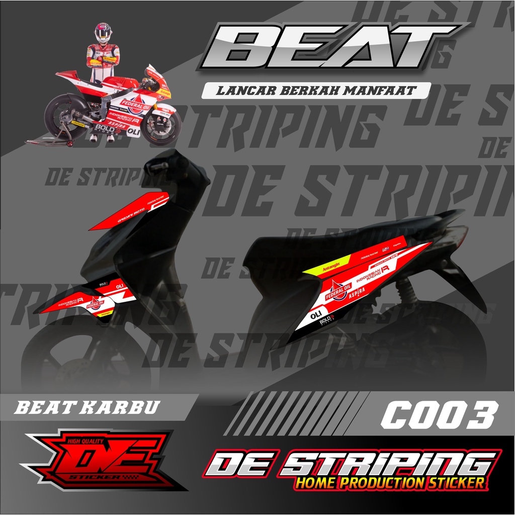 FEDERAL OIL STRIPING VARIASI STIKER BEAT KARBU (C003) STICKER MOTOR RACING SEMI FULL VARIASI STIKER 