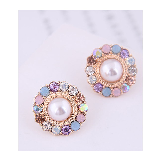 LRC Anting Tusuk Fashion Gold 925 Silver Needle Metal Flash Drill Geometric Round Earrings A58794