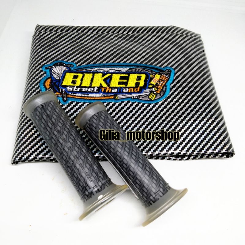 Kulit Jok Carbon Biker Standar Thailand Plus Handgrip Carbon Universal Sarung jok plus grip Karbon