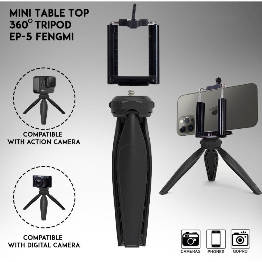 XOQ -  Table Top Tripod EP5 Plus Holder / Mini Tripod Ep5 / Tripod Kamera / Tripod Hp Smartphone / Tripod Holder Model YUNTENG