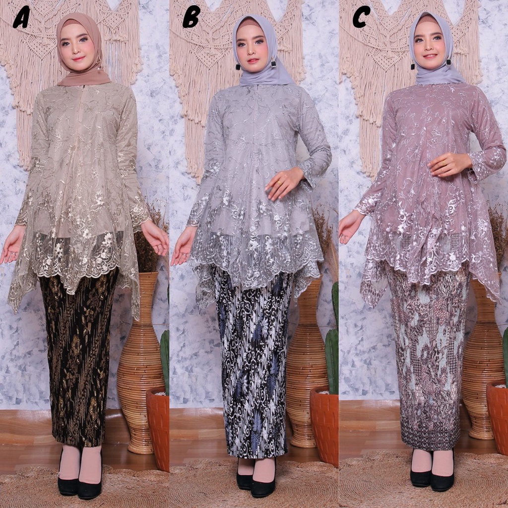 SETELAN KEBAYA MODERN FLOY TULLE / JUBRAI / MAURY/ AZALEA KEBAYA TILLE ANEKA PILIHAN WARNA