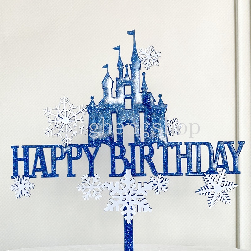 Topper Kue Desain Snowflake Castle Happy Birthday Bahan Akrilik Untuk Dekorasi Pesta Baby Shower