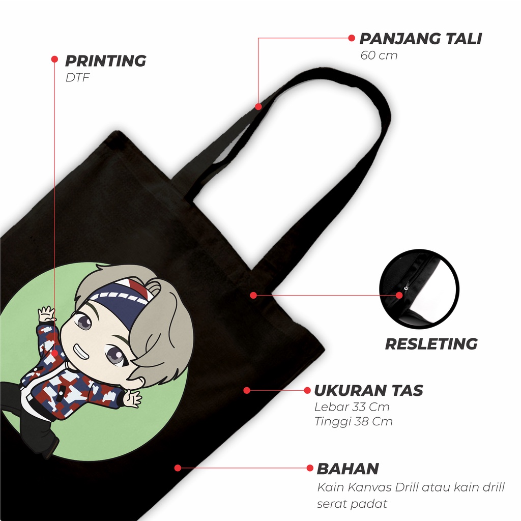 Sevine Totebag Tas Wanita Tote bag Resleting Cetak DTF Korean Style Black Series - CH4