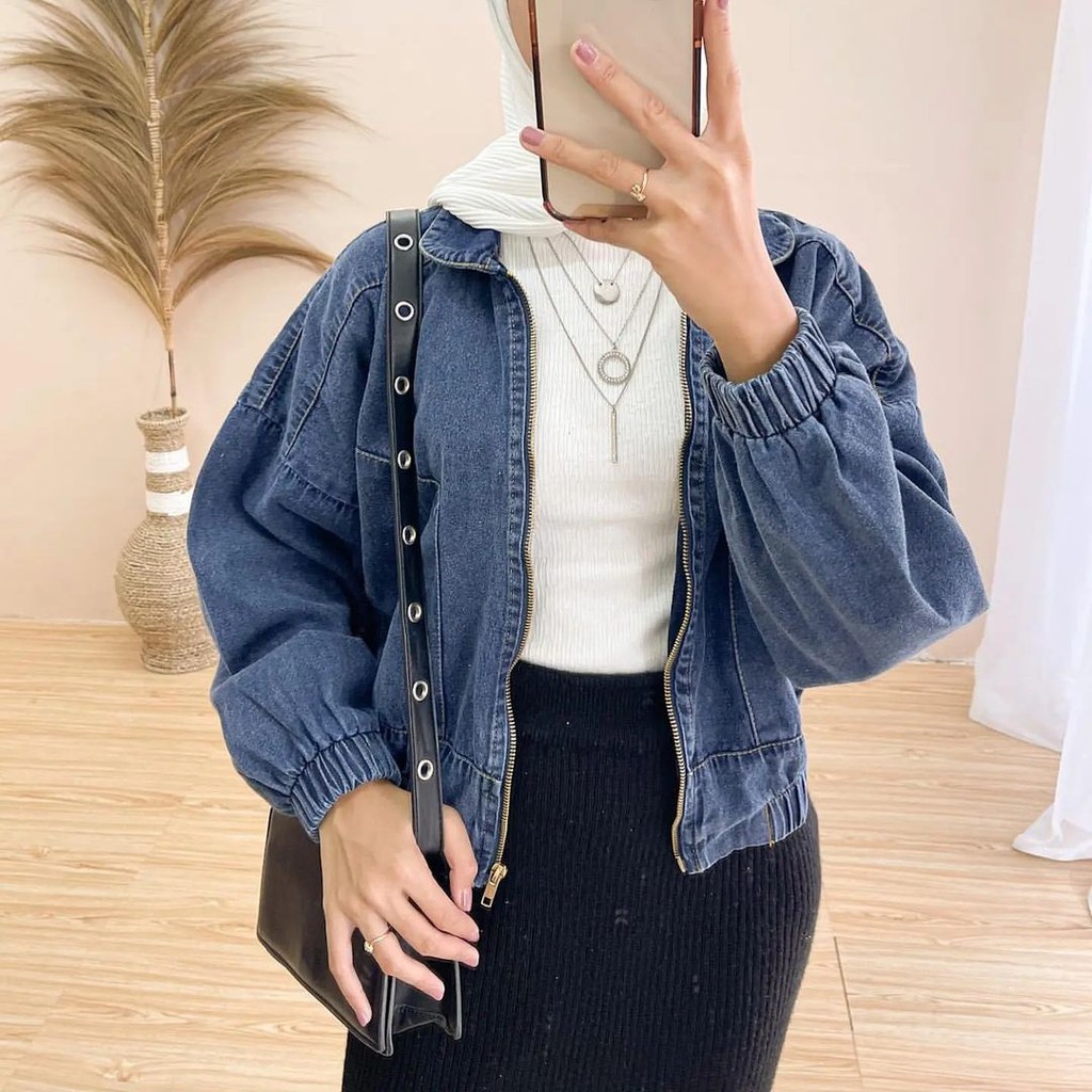 Carla Jaket Jeans Zipper Wanita / Jaket Jeans Wanita Model Terbaru Kekinian / Jaket OVersize Polos Jeans - BV0G-2