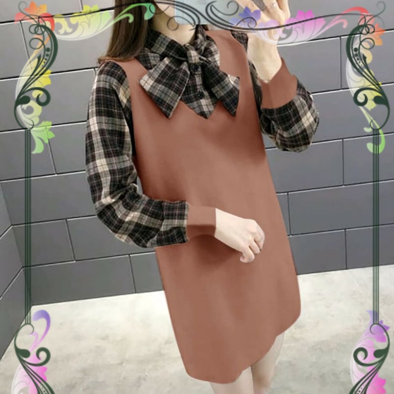 Tunik Wanita Remaja Kekinian Atasan Flanel Kotak Wanita Baju Tunik Korean Style Terbaru