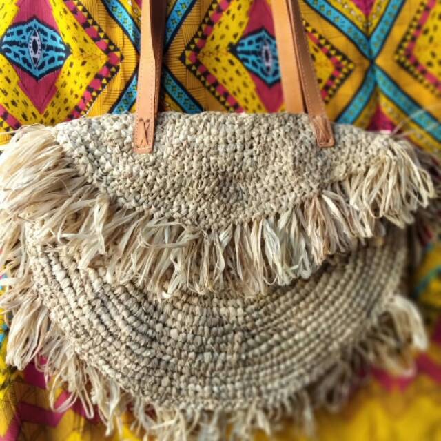 Tas slempang / jinjing anyaman tali kulit khas jogja