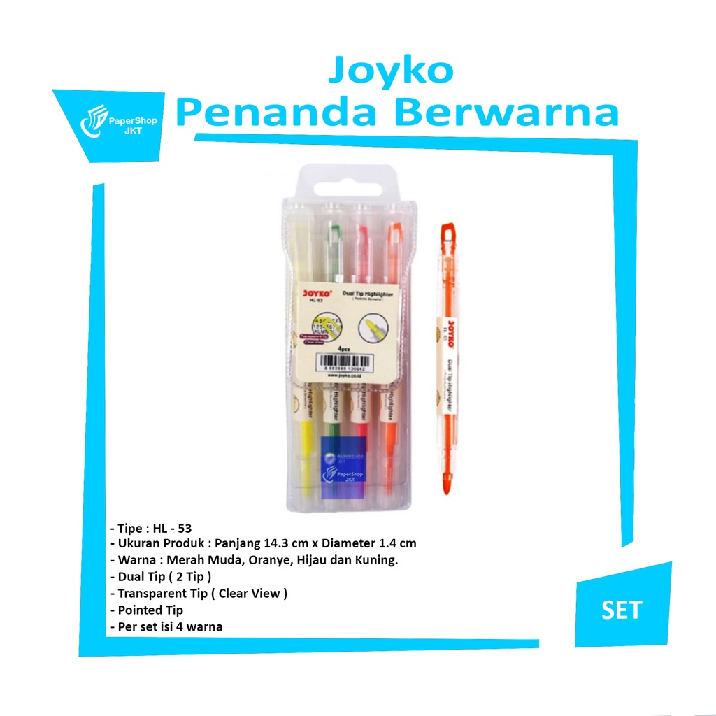 

JOYKO - Dual Tip Highlighter Penanda Berwarna HL-53 - SET