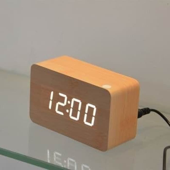 Jam Meja Kayu LED Wooden Small Table Clock Desk Clock