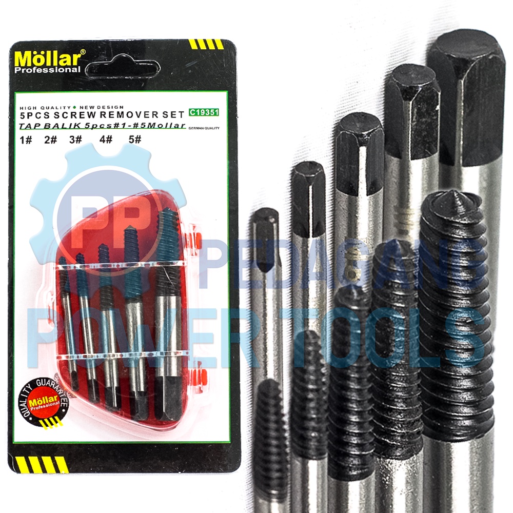 MOLLAR HAND TAP BALIK SET 5 PCS SCREW EXTRACTOR BUKA BAUT RUSAK PATAH