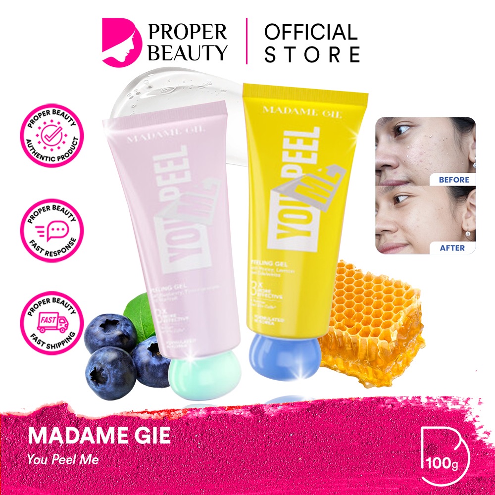 MADAME GIE You Peel Me Indonesia / Peeling Gel 100g / 3X More Effective To Remove Dead Skin Cells / 01 Blueberry Pomegranate Starfruit 02 Honey Lemon Edelweiss / Skincare Face Body Care Exfoliating Exfoliasi Exfo Wajah Tubuh Sel Kulit Mati Perontok Daki