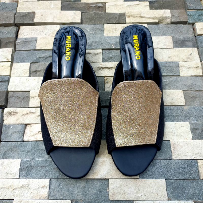 Murano Maharani Black Gold Glitter Special Edition Sepatu Big Size Jumbo 41-46