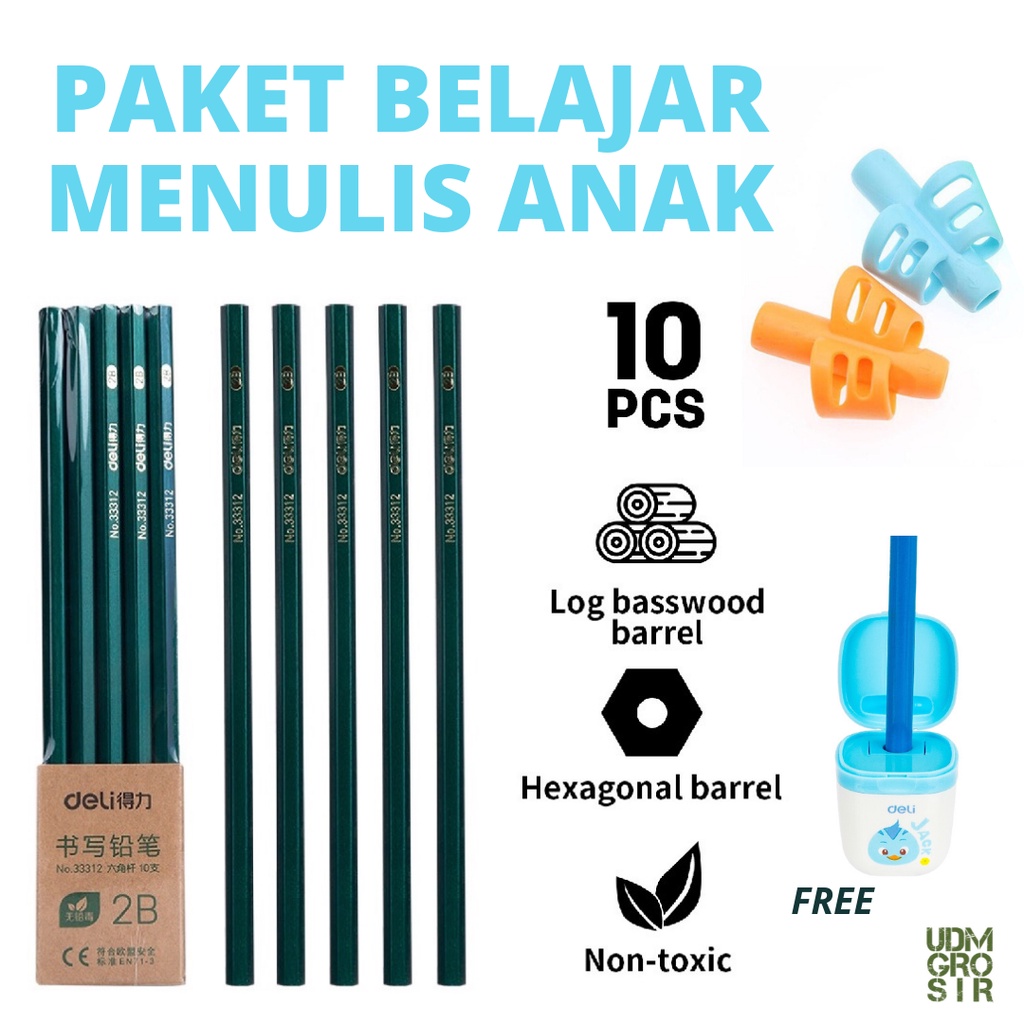 

Pencil Grip Paket Alat Bantu Tulis Pensil Kayu Holder FREE Rautan Lucu