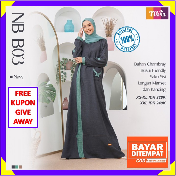 Nibras Gamis Terbaru 2021 Baju Dres Dress Wanita Dewasa Merk Nibras Branded Original Navy Diskon NBB