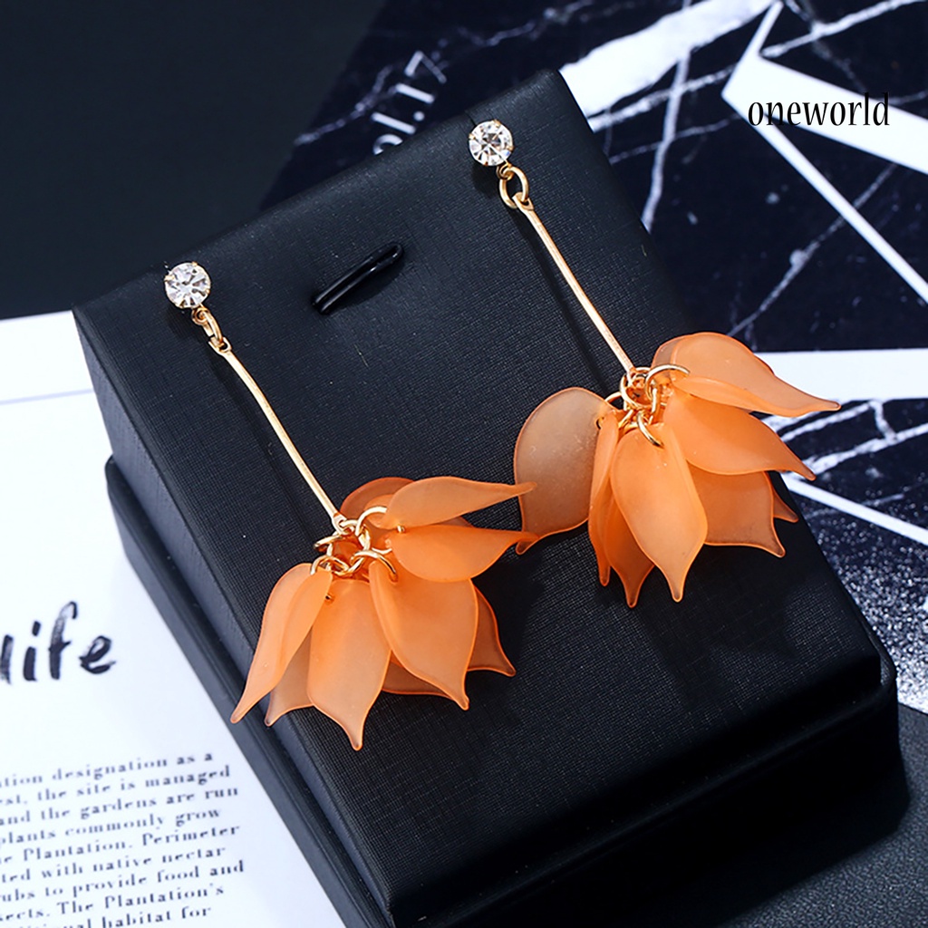 OW@ 1Pair Drop Earrings Flower Petals Pendant Ear Decoration Alloy Women Long Dangle Earrings for Birthday Party