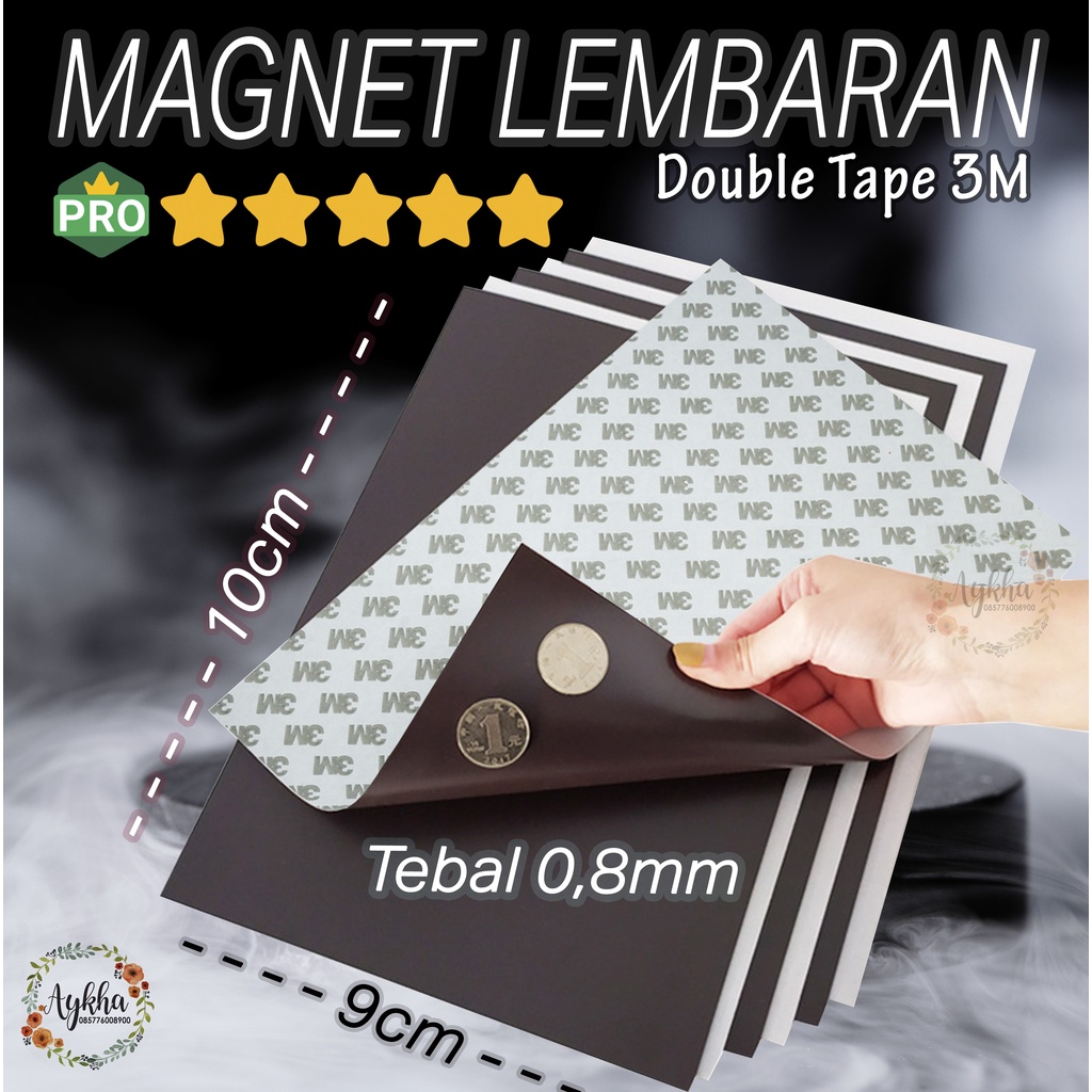 MAGNET Sheet Lembaran Karet Tempelan Hiasan Kulkas Mobil Lem Double Tape 3M Tebal 0,8MM Size 9x10CM