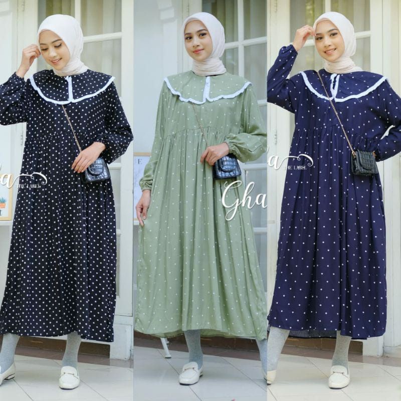 DRESS POLKADOT / DRESS MOTIF / LONGDRESS MURAH / DRESS REMPEL / DRESS