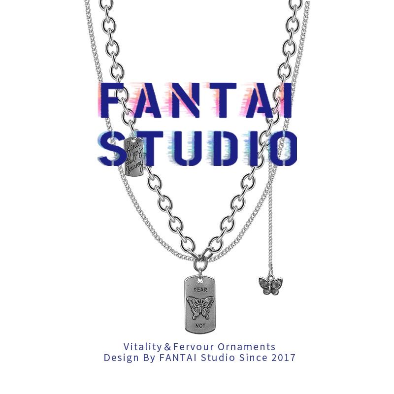 FANTAI butterfly hip hop kalung wanita baru double-layer sweater chain Twin semua yang sesuai dengan