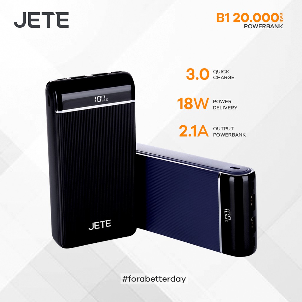 Powerbank 20000 MaH QC 3.0 with PD - JETE B1  - Garansi Resmi  25 Bulan