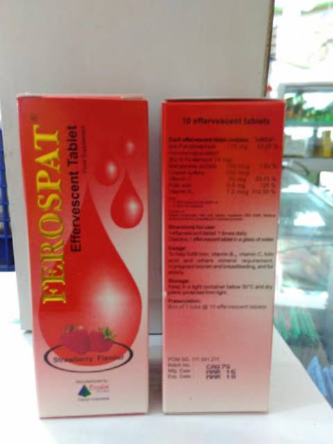 Ferospat Effervescent Tablet Rasa Strawberry isi 10 tablet