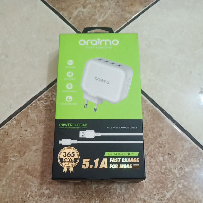 Oraimo Charger Handphone Original 4 USB Port Smart Safe Fast Charging Android OCW-E81F