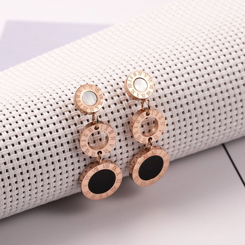 Anting Titanium Rose Gold Asli Wanita Fashion Anti Karat Murah AA039 motif elegant untai bawah