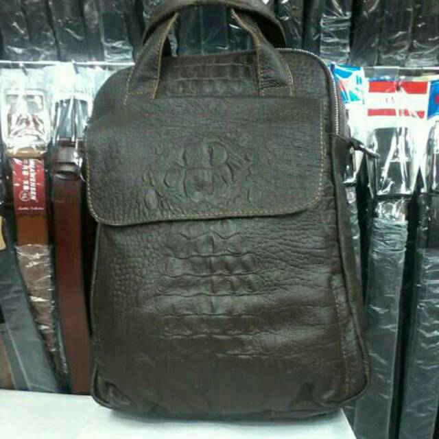 TAS RANSEL PRIA WANITA KULIT SAPI ASLI MOTIF BUAYA CROCODILE
