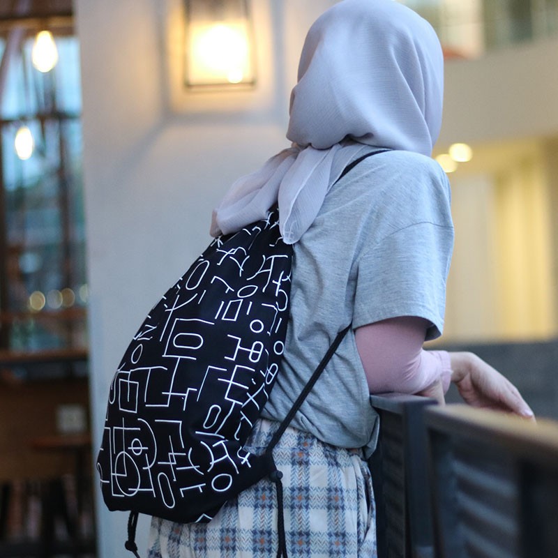 Tas Serut String Bag Tas Punggung Backpack Pria Wanita SPNB Kanvas PIPE Hitam