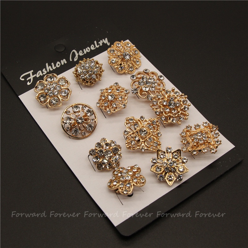 12 pcs gold &amp; silver flower short needle safety brooch M30089