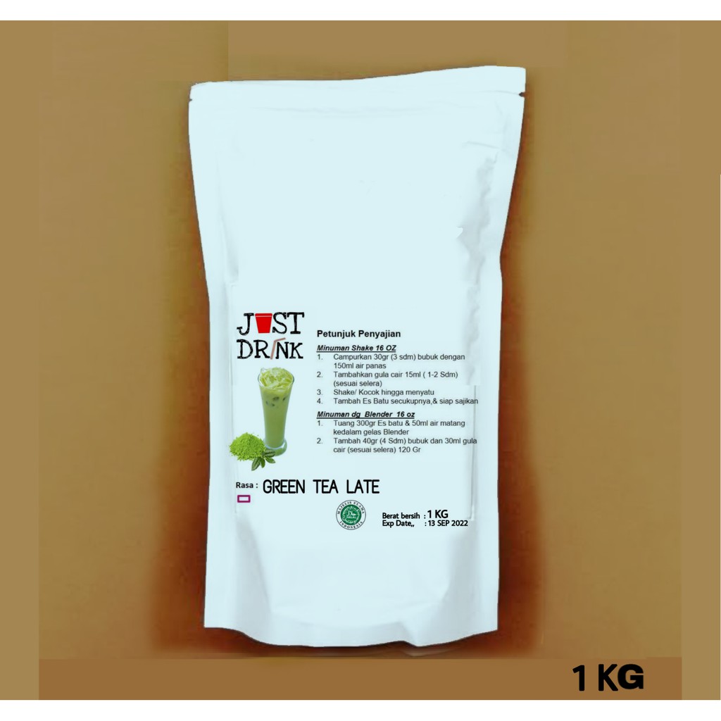 

JUST DRINK GREEN TEA LATTE Bubuk Minuman Ice Blend Milk Shake TEA HIJAU 1 KG