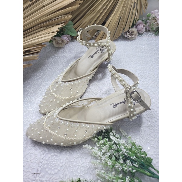 RaFaiZoutfit-reyna  sepatu wedding wanita sepatu cantik hells cream tali tinggi 3cm kaca