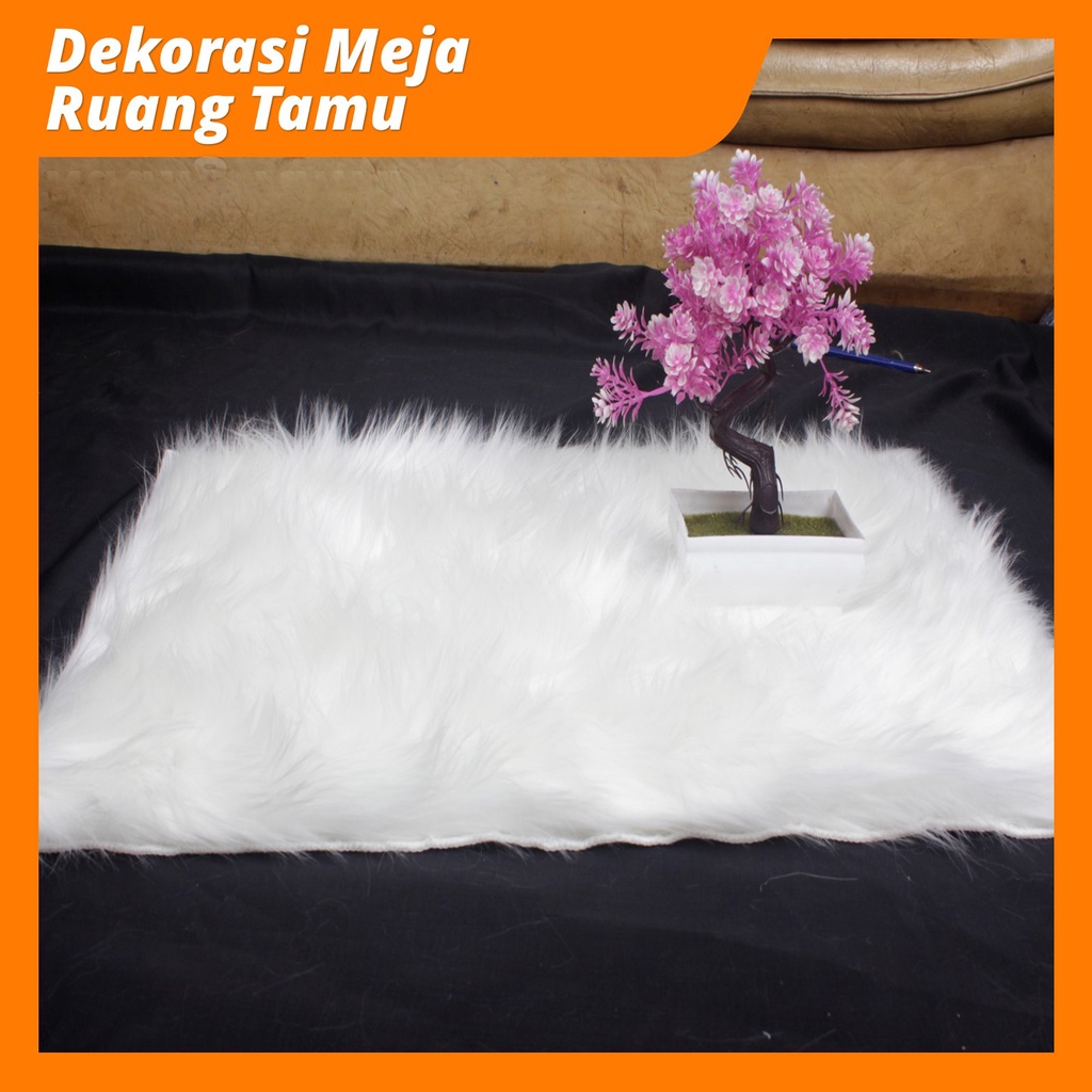 Karpet Bulu Putih Alas Foto Produk Murah Persegi &amp; Bulat Bahan Bulu Korea Tebal 6CM Lembut Tidak Rontok