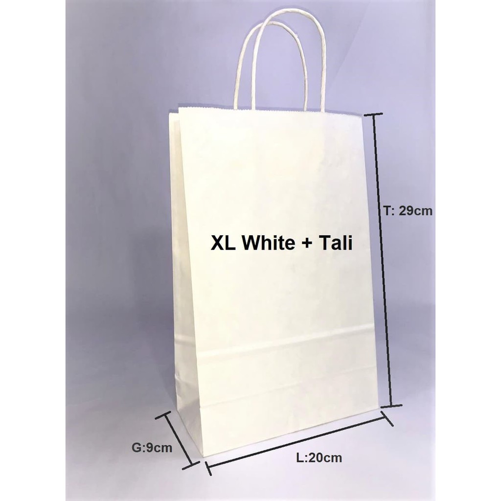

Paper Bag Polos Warna PUTIH (XL) 20x9x29 Paper Bag Kado Souvenir Packaging Hampers Kue Kertas Kraft