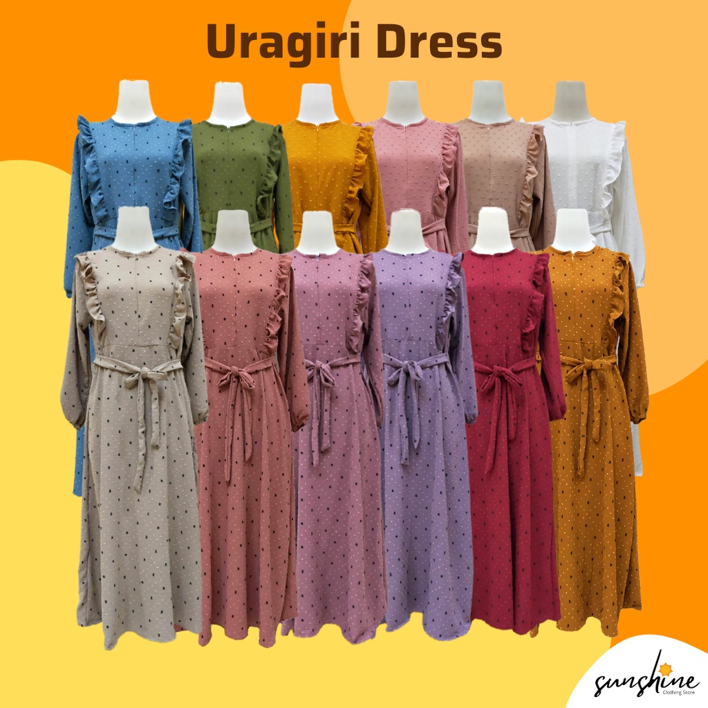 Gamis Rubiah Bahan Crinkle Uragiri Airflow Import Motif Polos Polkadot Busana Muslim Oblong Ruby Rem